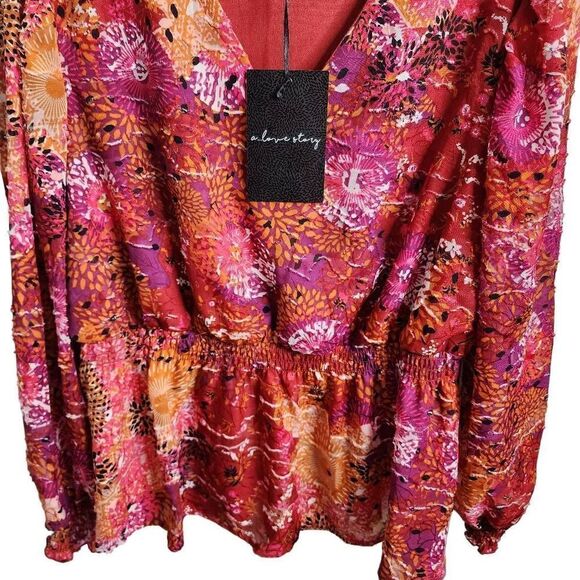A Love Story Pomono Sunburst Puff Sleeve NWT Top Size Large - Picture 5 of 8